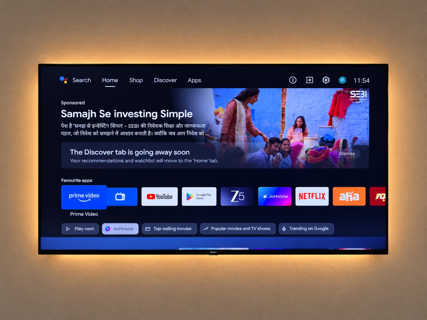 Original upstream TV home screen with recommendations and sponsored content